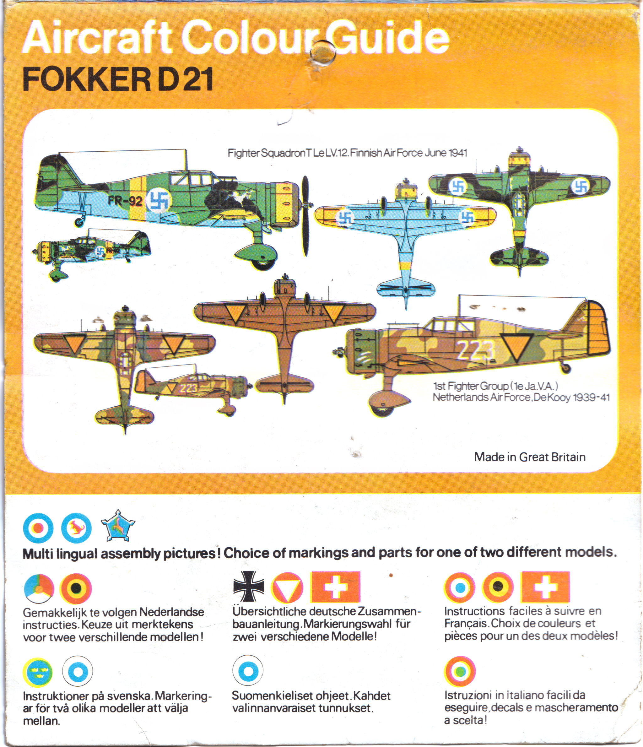 FROG F223F Fokker DXXI, Rovex Industries, 1970 colour painting guide